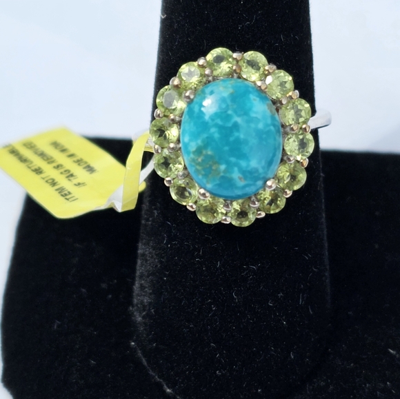 Beautiful Nevada Turquoise & Peridot Platinum over 925 Ring Size 8.5 💍😍 - Picture 3 of 6